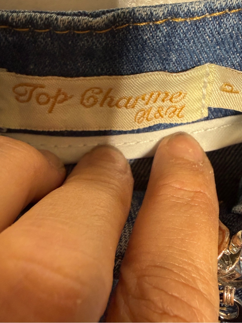 Top Charme Medium Wash Denim Zip Front Mini Dress O-Ring Sweetheart Size P - Picture 3 of 5